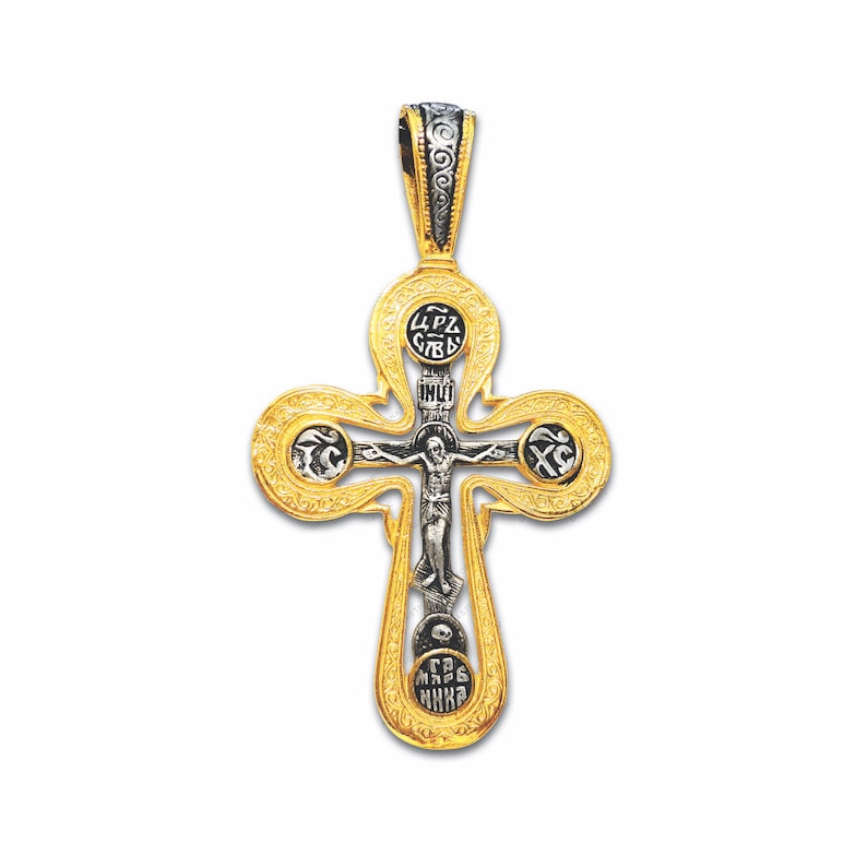 Two Sides with Jesus Christ /& Prayer Stainless steel chain and Luxury Gift Box incl. Crucifix Pendant Handmade DOUBLE GILDED Silver