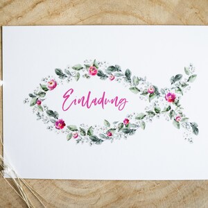 Einladungskarte Einladungen • Taufe Kommunion Konfirmation • Fisch Eukalyptus Blumen • DIN A6 • Taufeinladung Einladungskarten • TP 003