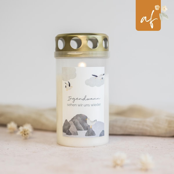 Grabkerze mit Aufkleber • Grablicht Kerze Friedhof • Meer Nordsee Ostsee Mama • Grabschmuck Sticker • Beileidsgeschenk Beerdigung • GK 058