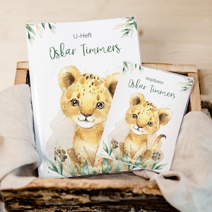 U-heft Set U-Heft und Impfpass personalisiert • Löwe • Geschenk zur Geburt • Geschenkidee für Babys • Schutzhülle mit Namen • UH 0043