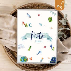 personalisierte Zeugnismappe • Schule Blau • Geschenkidee Einschulung Schulkind • Junge Mädchen • Mappe für Zeugnisse • SP 0175