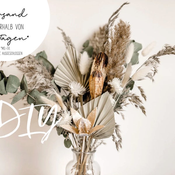 DIY - Dried Flowers Bouquet Cream Mint Eucalyptus Palm Leaf Wedding Decoration Dried Bouquet