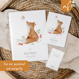 Set U-Heft und Impfpass personalisiert • Fuchs rote Blumen • Geschenk zur Geburt • Geschenkidee für Babys • Schutzhülle mit Namen • UH 0034