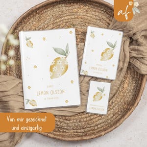 Set U-Heft und Impfpass personalisiert • Zitrone Blume • Geschenk zur Geburt Geschenkidee für Babys • Schutzhülle mit Namen • UH 0002a