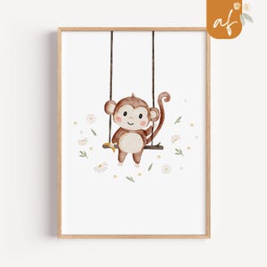 Poster Affe • Bild Kinderzimmer • Kinderzimmerbild • Geschenk Mädchen Junge Baby • Tierposter Kinder • A5 A4 und A3 Poster • KZ 003