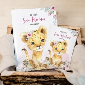 U-heft Set U-Heft und Impfpass personalisiert • Löwe Blumen • Geschenk zur Geburt • Geschenkidee für Babys • Schutzhülle mit Namen • UH 0044