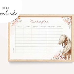 Stundenplan Pferd Pony • Direktdownload • Rosa Pink • Schulkind • Schule • Mädchen Junge • Schulunterricht • Pferdemädchen • SP 0027