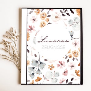 personalisierte Zeugnismappe • Blumen Grau Braun • Geschenkidee Einschulung Schulkind • Junge Mädchen • Mappe für Zeugnisse • SP 0068