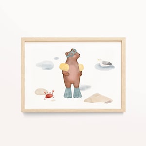 Poster Bild Bär Meer • A4 A3 • Kinderposter  Kinderzimmer • Kinderzimmerbild • Geschenk Mädchen Junge Baby • Tierposter Tier • KZ 012