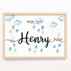 Fingerprint Poster Schiff Meer • Print PDF A4 A3 • Gästeposter Geschenk • Taufe Kommunion Konfirmation personalisiert • Daumen Abdrücke