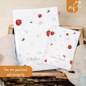 Set U-Heft und Impfpass personalisiert • Apfel Biene • Geschenk zur Geburt • Geschenkidee für Babys • Schutzhülle mit Namen • UH 0053