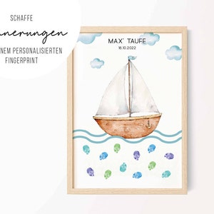 Fingerprint Poster Schiff Meer • Print PDF A4 A3 • Gästeposter Geschenk • Taufe Kommunion