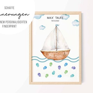 Fingerprint Schiff • Blau • Taufe Kommunion Konfirmation • Geschenk • personalisiert • Print oder PDF