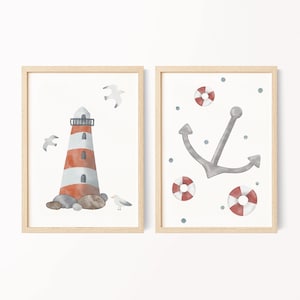 Poster Leuchturm Anker • A4 A3 • Kinderposter  Kinderzimmer • Kinderzimmerbild • Geschenk Mädchen Junge Baby • Meer Nordsee Ostsee • KZ 011