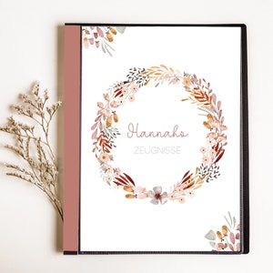 personalisierte Zeugnismappe • Blumen Blumenkranz Rosa • Geschenkidee Einschulung Schulkind • Junge Mädchen • Mappe für Zeugnisse • SP 0064
