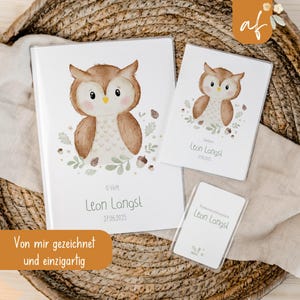 Set U-Heft und Impfpass personalisiert • Eule Waldtier • Geschenk zur Geburt • Geschenkidee für Babys • Schutzhülle mit Namen • UH 0011