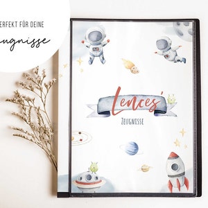 Certificate folder space astronaut planets • school • personalized • boy girl • first day of school