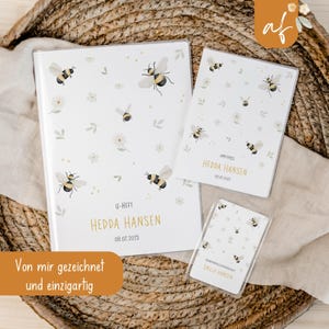 Set U-Heft und Impfpass personalisiert • Biene Blume • Geschenk zur Geburt Geschenkidee für Babys • Schutzhülle mit Namen • UH 0002a