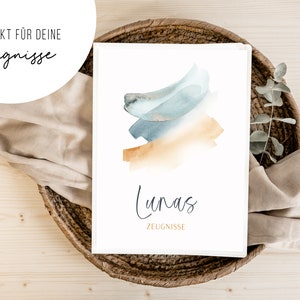 personalisierte Zeugnismappe • Blau Aquarell • Geschenkidee Einschulung Schulkind • Junge Mädchen • Mappe für Zeugnisse • SP 0150