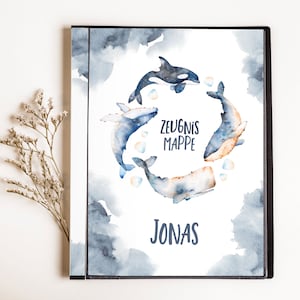 personalisierte Zeugnismappe • Wal Meer • Geschenkidee Einschulung Schulkind • Junge Mädchen • Mappe für Zeugnisse • SP 0063