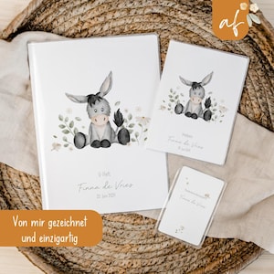 Set U-Heft und Impfpass personalisiert • Esel Bauernhof • Geschenk zur Geburt • Geschenkidee für Babys • Schutzhülle mit Namen • UH 0024