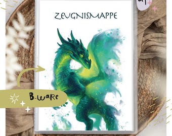 Carpeta para boletines de calificaciones (grado B) sin personalizar • Regalo de regreso a clases • Dragón verde • Niño • Carpeta para boletines de calificaciones • SP 312
