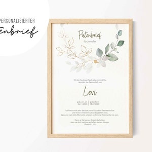 Godparent letter baptism • Eucalyptus gold • Godparent picture baptism letter • Godmother godfather • personalized • Print or PDF