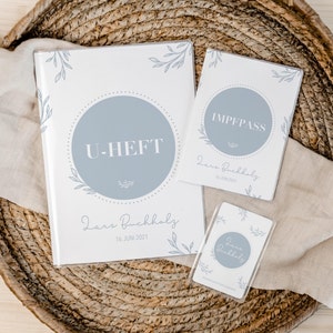 Set U-Heft und Impfpass personalisiert • Zweige Blau • Geschenk zur Geburt • Geschenkidee für Babys • Schutzhülle mit Namen • UH 0097