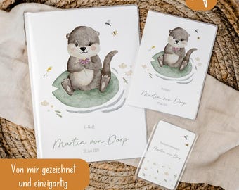 Personalized Child Health Record and Vaccination Booklet Set • Otter • Baby Gift • Gift Idea for Babies • Protective Cover with Name • UH 0005