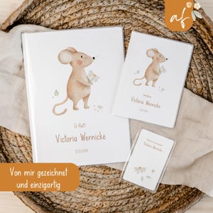 Set U-Heft und Impfpass personalisiert • Maus Blume • Geschenk zur Geburt • Geschenkidee für Babys • Schutzhülle mit Namen • UH 0056