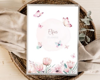 Zeugnismappe Schmetterling rosa Blumen • Zeugnis Zeugnisse • Urkundenmappe • personalisiert • Mädchen • Einschulung • Elief Schetterling
