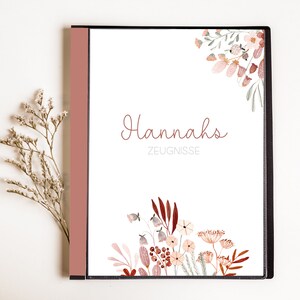 personalisierte Zeugnismappe • Blumen Rosa • Geschenkidee Einschulung Schulkind • Junge Mädchen • Mappe für Zeugnisse • SP 0055