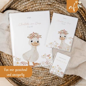 Set U-Heft und Impfpass personalisiert • Gans Rosa Blumen • Geschenk zur Geburt • Geschenkidee für Babys • Schutzhülle mit Namen • UH 0004