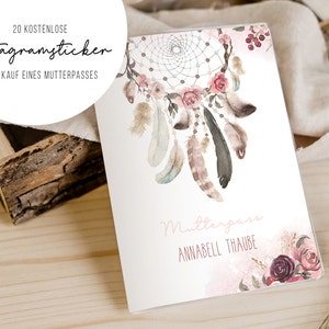 Mutterpasshülle Traumfänger Blumen • Rosa Brombeere • personalisiert • Mutterpass • Geschenk • Schwangerschaft • MU 0007