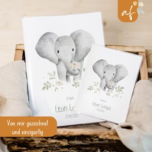 Set U-Heft und Impfpass personalisiert • Elefant • Geschenk zur Geburt • Geschenkidee für Babys • Schutzhülle mit Namen • UH 0065