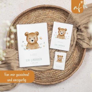 Set U-Heft und Impfpass personalisiert • Bär Teddy Blume • Geschenk zur Geburt Geschenkidee für Babys • Schutzhülle mit Namen • UH 0004a