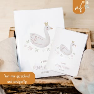 Set U-Heft und Impfpass personalisiert • Schwan Rosa Blume • Geschenk zur Geburt Geschenkidee für Babys • Schutzhülle mit Namen • UH 0002d