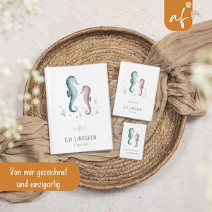 Set U-Heft und Impfpass personalisiert • Seepferdchen 2 • Geschenk zur Geburt Geschenkidee für Babys • Schutzhülle mit Namen• UH 0004g