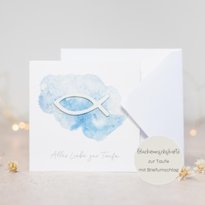 Klappkarte zur Taufe • Glückwunschkarte • Fisch 3D • Taufkarte • Karte • blau weiß • inkl. Umschlag • TP 014