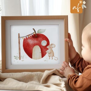 Poster Apfel Maus • Bild Kinderzimmer • Kinderzimmerbild • Geschenk Mädchen Junge Baby • Tierposter Kinder • A5 A4 und A3 Poster • KZ 007