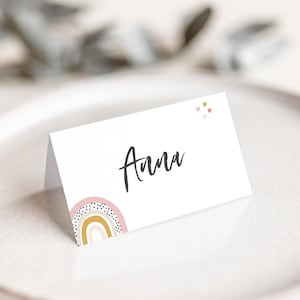 Namenskarte Platzkarte Taufe • rosa Regenbogen • beschreibbar • 2 Seiten • TA 0001
