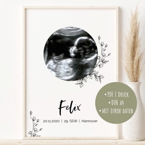 Ultrasound picture from 12,90 Euro Birth poster personalized pregnancy baby shower birth details children's room picture gift eucalyptus