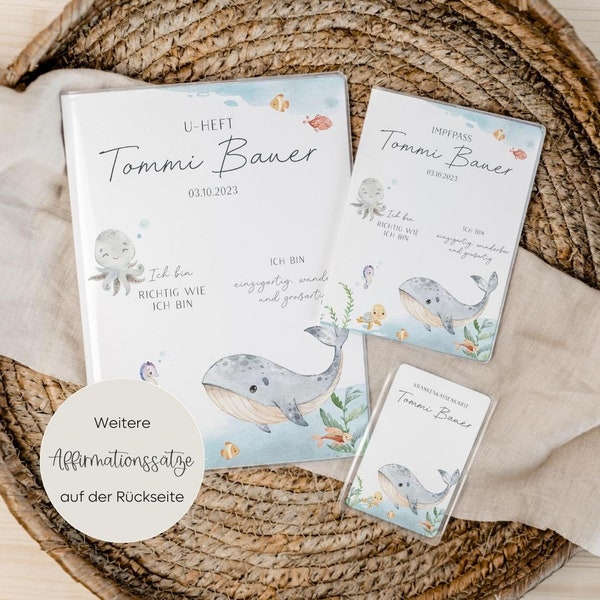 Set U-Heft und Impfpasshülle Affirmation Tiere Meer • Wal Schildkröte • Geschenk zur Geburt • personalisiert