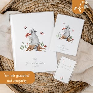 Set U-Heft und Impfpass personalisiert • Waschbär • Geschenk zur Geburt • Geschenkidee für Babys • Schutzhülle mit Namen • UH 0068