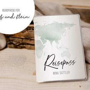 Reisepass Weltkarte • verschiedene Farben Blau Rosa Beige Grün • Kinderreisepass • personalisiert • Geschenk • Erwachsener • Kind • RP 0014