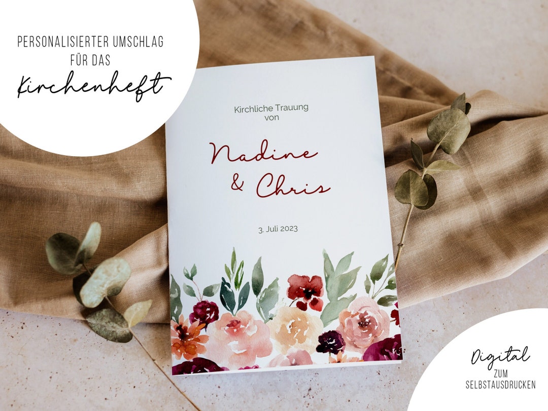 Kirchenheft Vorlage Trauung Und Taufe DIGITAL Kirchenheft Hochzeit Umschlag freie Trauung DIN A4