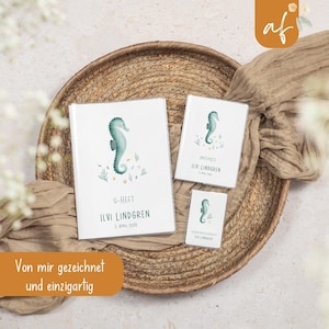 Set U-Heft und Impfpass personalisiert • Seepferdchen 1 • Geschenk zur Geburt Geschenkidee für Babys • Schutzhülle mit Namen• UH 0004e