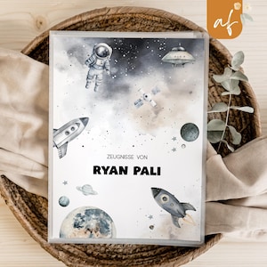 personalisierte Zeugnismappe • Weltall Astronaut • Geschenkidee Einschulung Schulkind • Junge Mädchen • Mappe für Zeugnisse • SP 0242