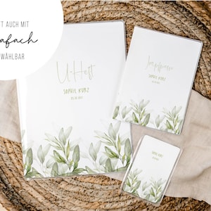 Set U-Heft und Impfpass personalisiert • grüne Blätter • Geschenk zur Geburt • Geschenkidee für Babys • Schutzhülle mit Namen • UH 0086