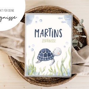 personalisierte Zeugnismappe • Schildkröte Meerestiere • Geschenkidee Einschulung Schulkind • Junge Mädchen • Mappe für Zeugnisse • SP 0167